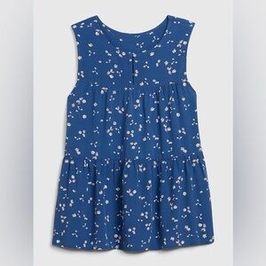 Gap Womens XS Blue Ditsy Floral Tiered Babydoll Sleeveless Linen Blend Top
